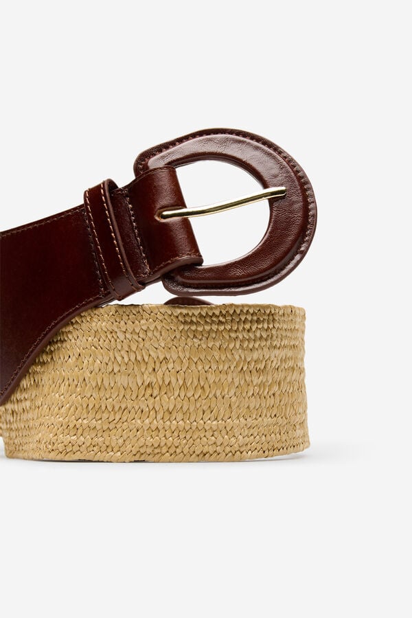 Cortefiel Raffia sash belt Nude
