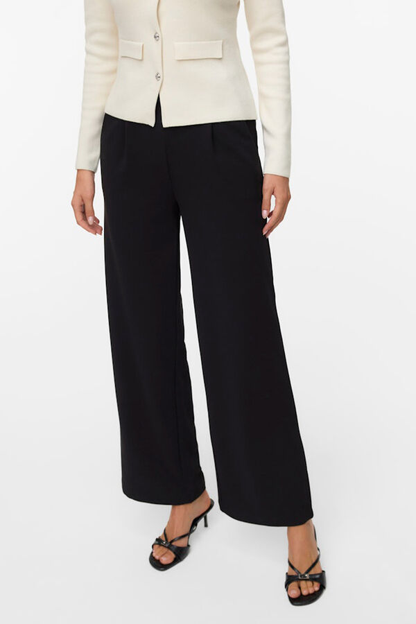 Vero Moda Cal&ccedil;as compridas com bot&otilde;es Preto