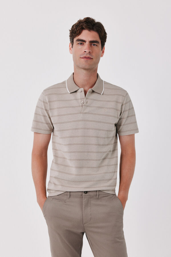 Cortefiel Striped oxford polo shirt Beige