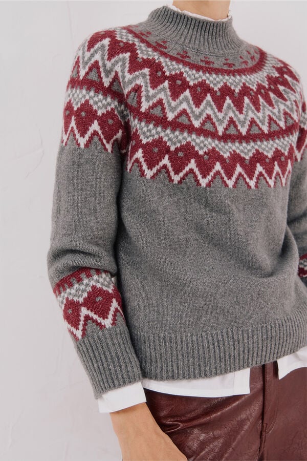 Cortefiel Placement jacquard jumper. Grey