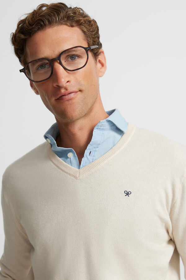 Silbon Plain V neck sweater Beige