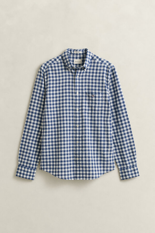 Gant Camisa Regular Fit em algod&atilde;o e linho Azul