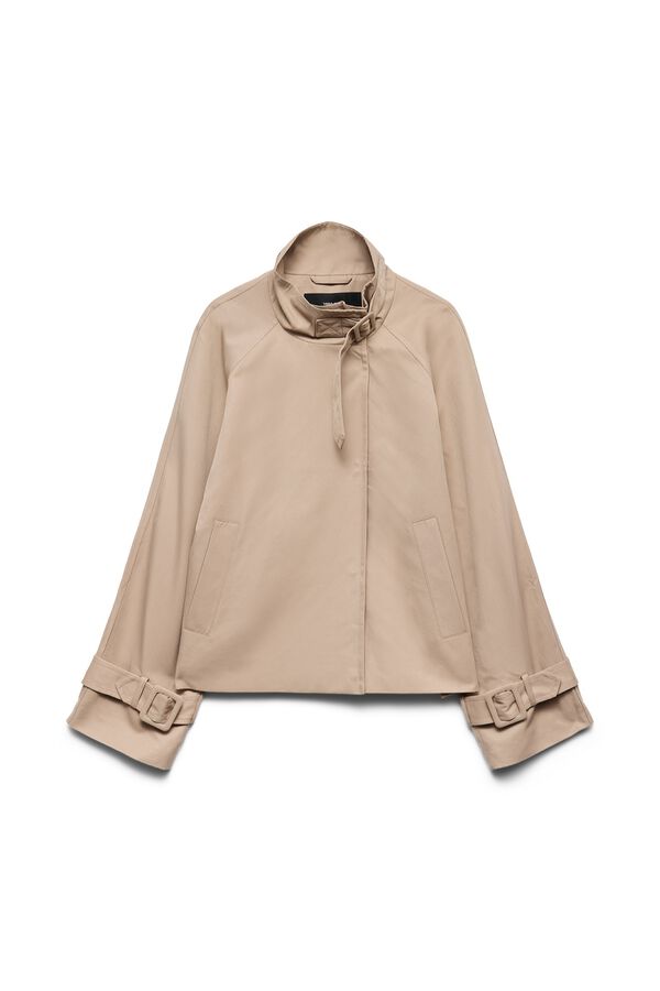 Vero Moda Curve Gabardina curta com gola chamin&eacute; Castanho