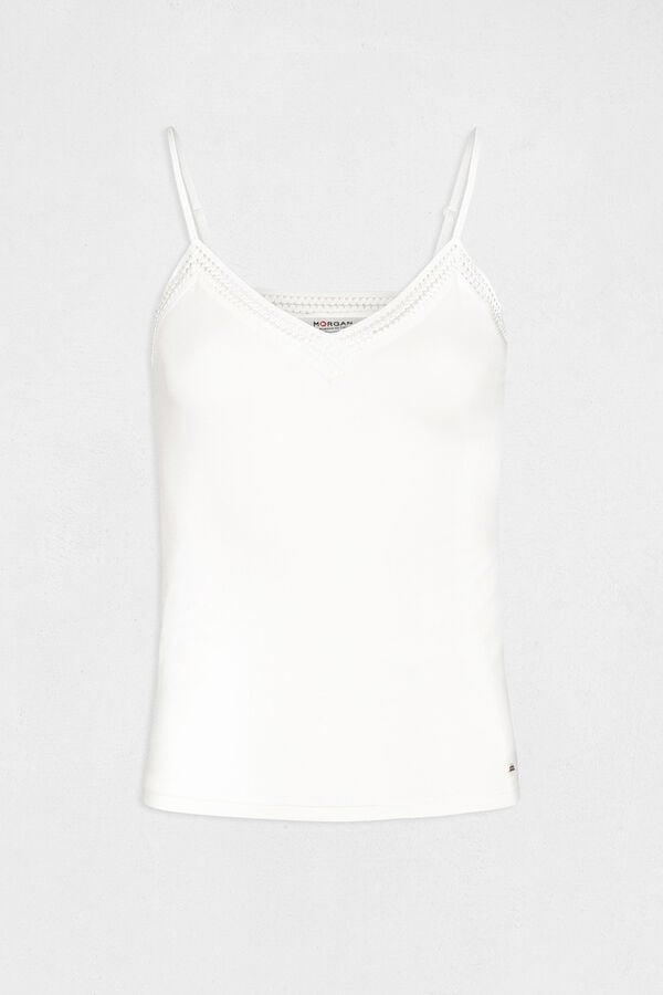 Morgan Top de al&ccedil;as finas com faixas de renda Branco