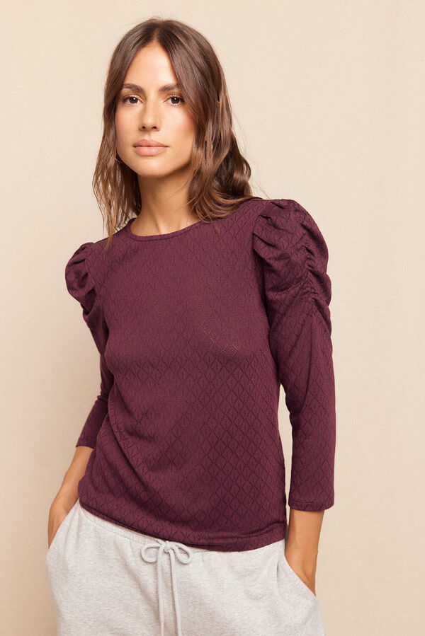 Slowlove Top estructura manga abullonada Vino