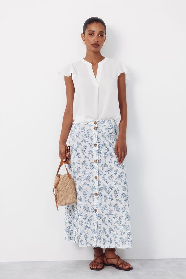 Cortefiel Fluid flutter sleeve blouse White