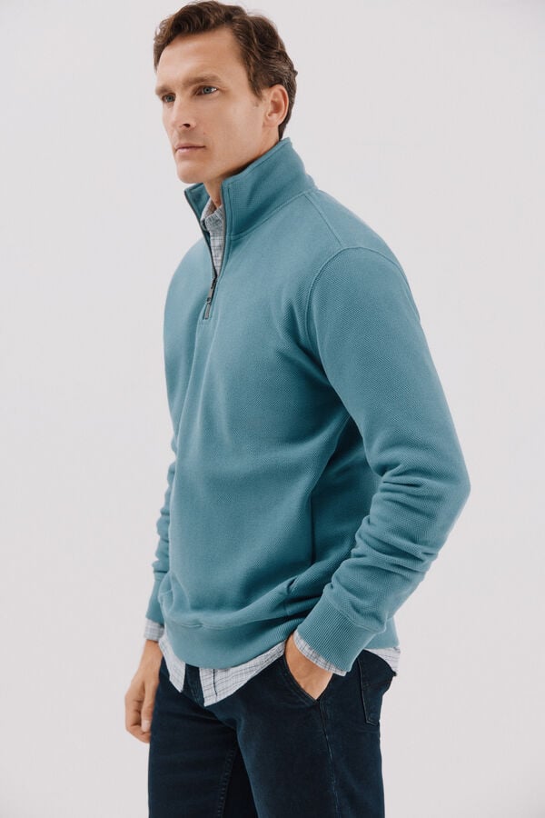 Cortefiel Zipped neck sweatshirt Blue