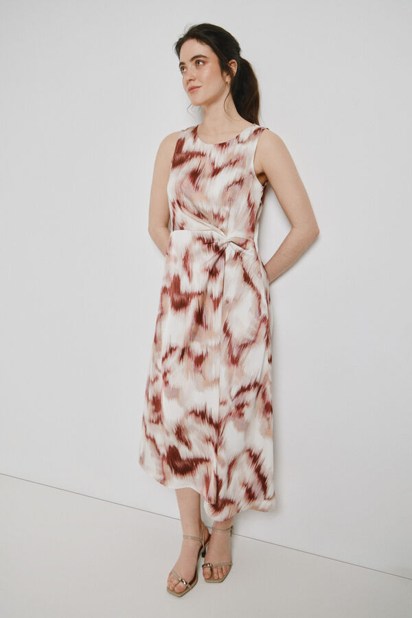 Vero Moda Vestido midi com gola redonda e detalhe de n&oacute; Castanho