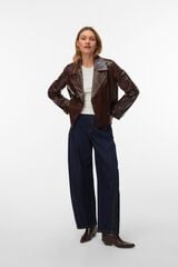 Vero Moda Blus&atilde;o curto efeito pele de crocodilo Castanho
