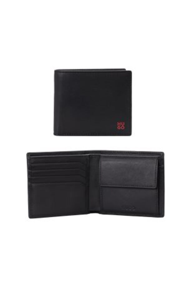 Cortefiel Nappa leather wallet with stacked logo and coin pocket Black
