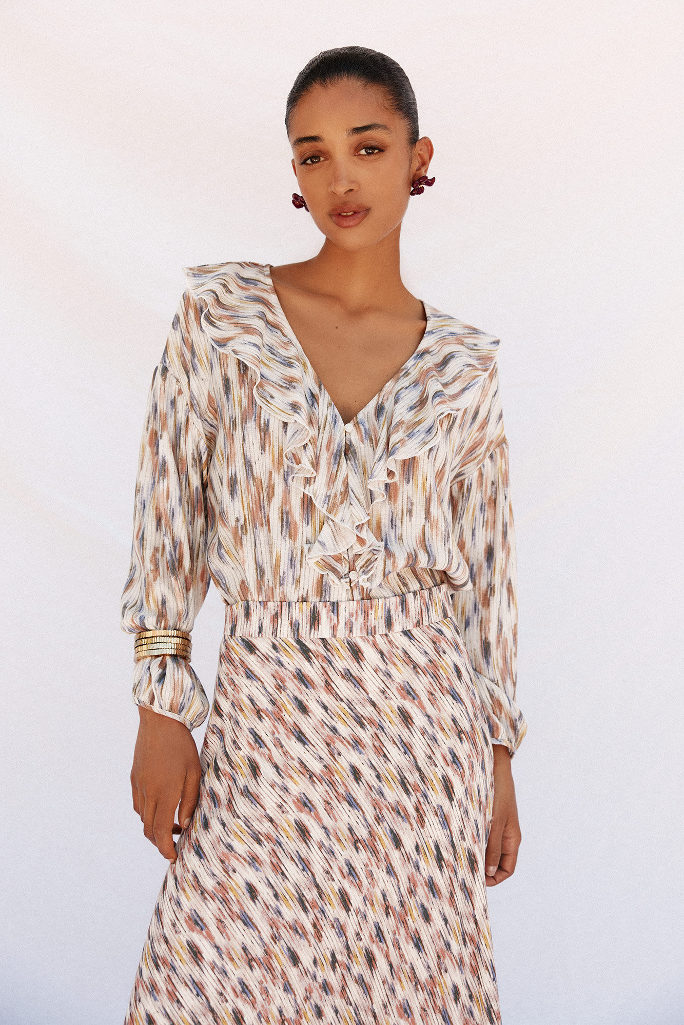 Cortefiel Blusa estampada volantes