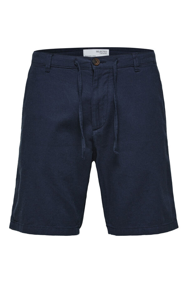 Cortefiel Pantalón chino corto confeccionado con lino y algodón orgánico. Azul