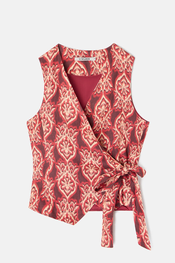 Silbon Chaleco lino lazada estampado Rojo