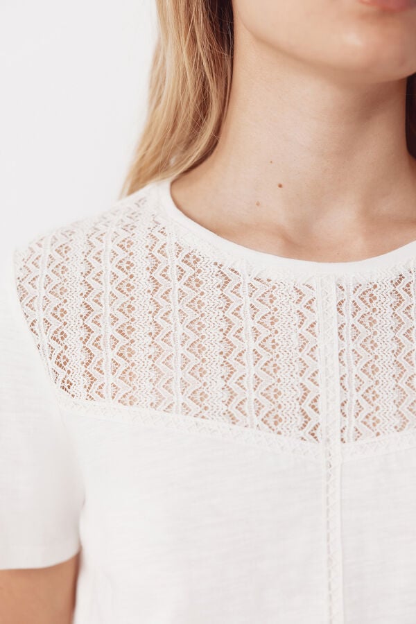 Cortefiel Guipure yoke t-shirt White