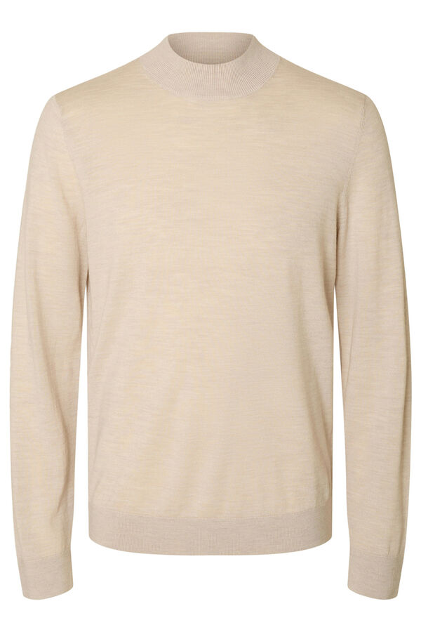 Selected Camisola de gola falsa 100% lã merino. Cinzento