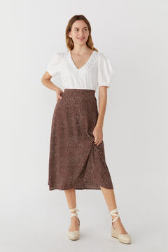 Cortefiel Long printed skirt Dark brown