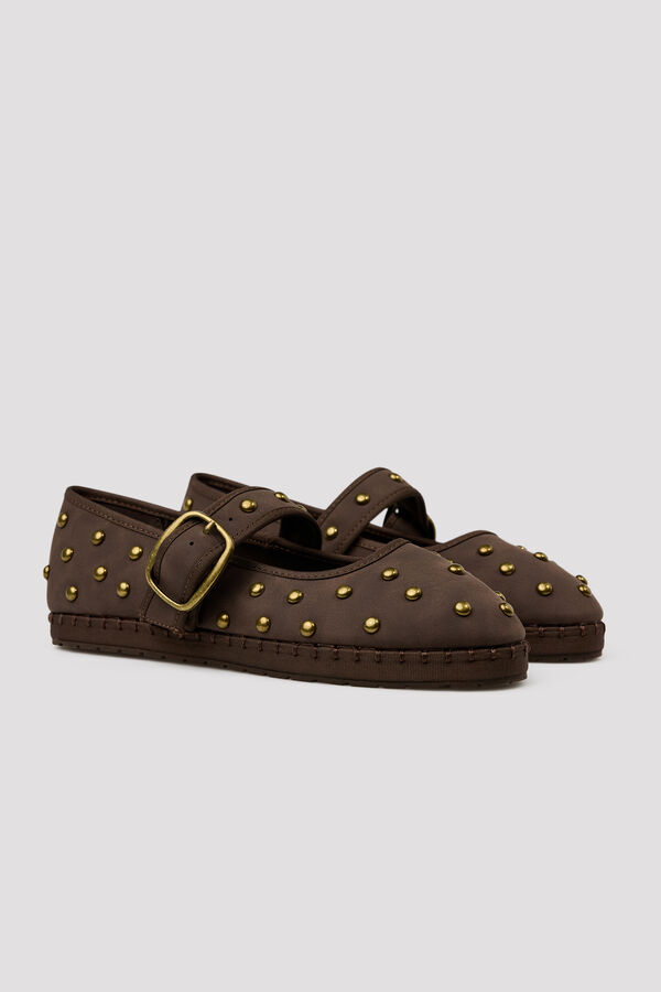 Cortefiel Ballerina with strap and studs Brown