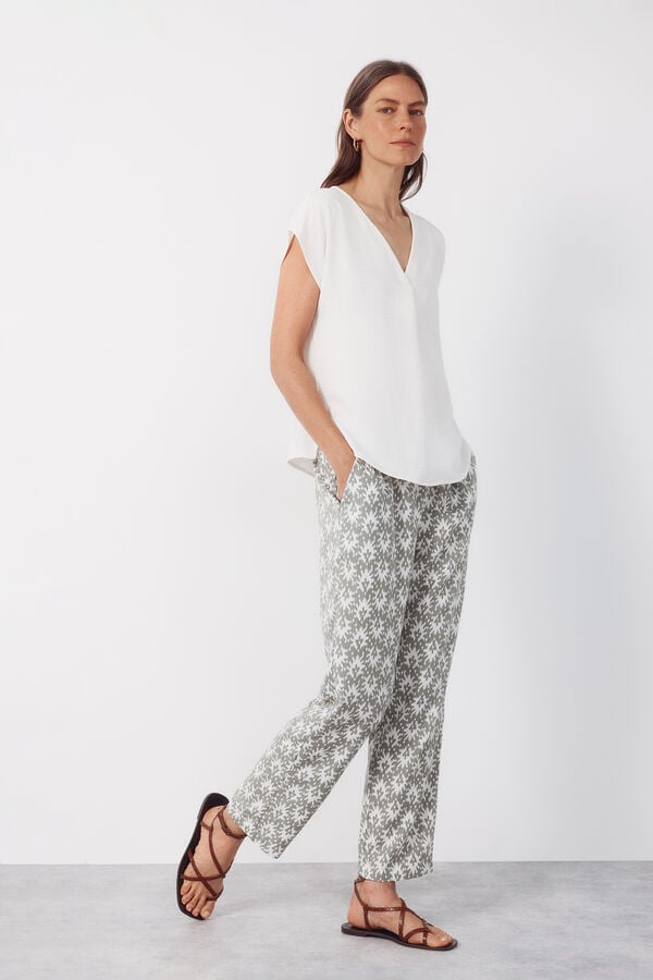 Cortefiel Flowing printed trousers Printed green