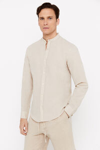 Cortefiel Linen cotton mandarin collar shirt Beige