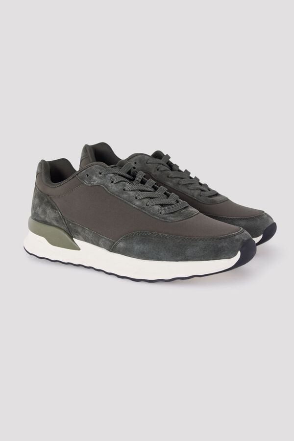 Cortefiel Leather and textile sneaker Kaki