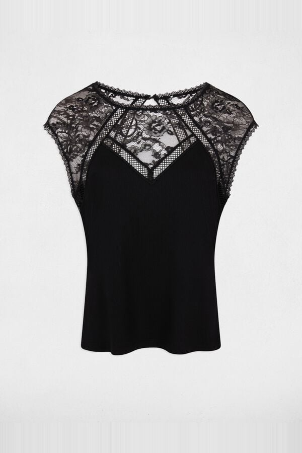 Morgan T-shirt de renda Preto