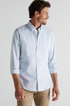 Cortefiel Striped shirt in extra soft, easy care cotton Gray