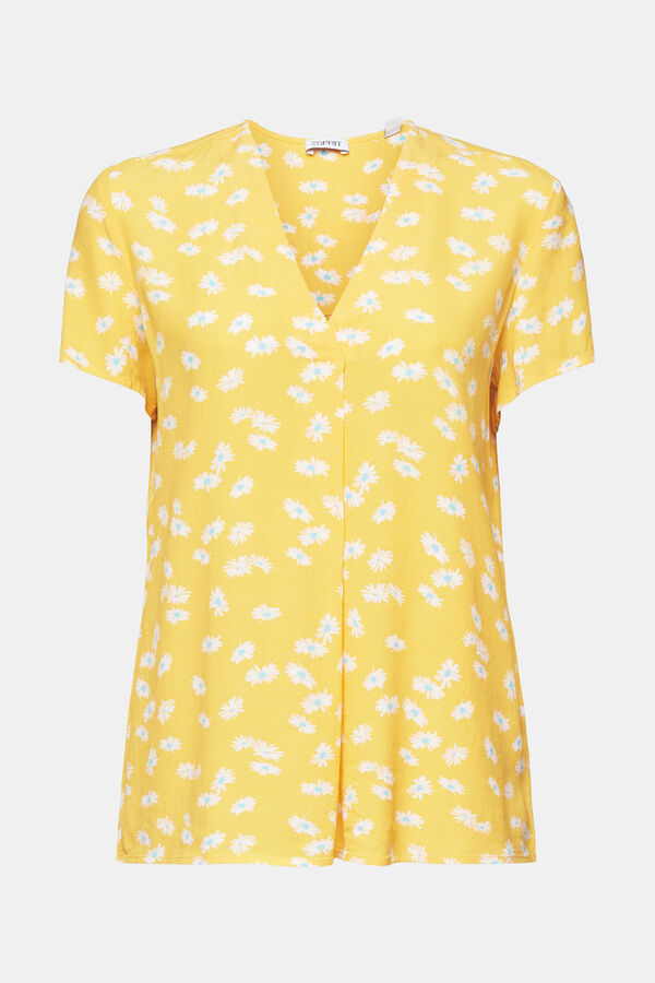 Cortefiel Floral print viscose short-sleeved blouse Printed yellow