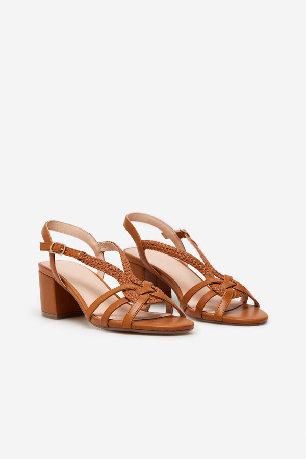 Cortefiel Heeled sandals with braided strap Dark brown