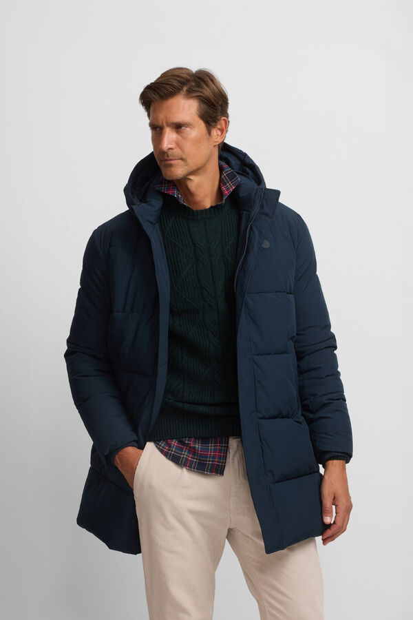 Silbon Casaco longo sobretudo com capuz Azul