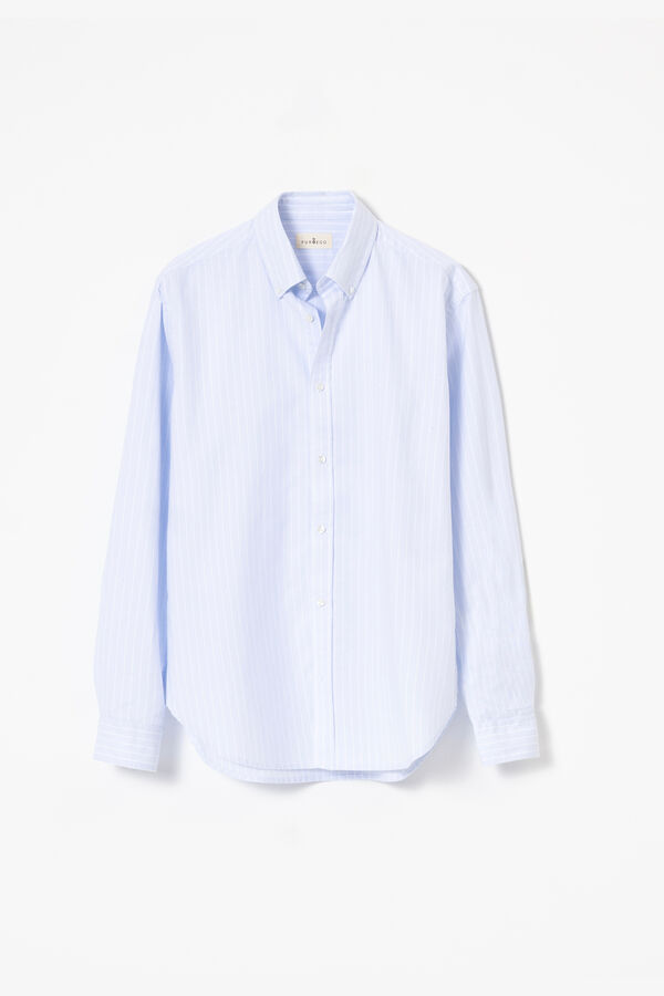 PuroEGO Camisa em algod&atilde;o &agrave;s riscas Azul