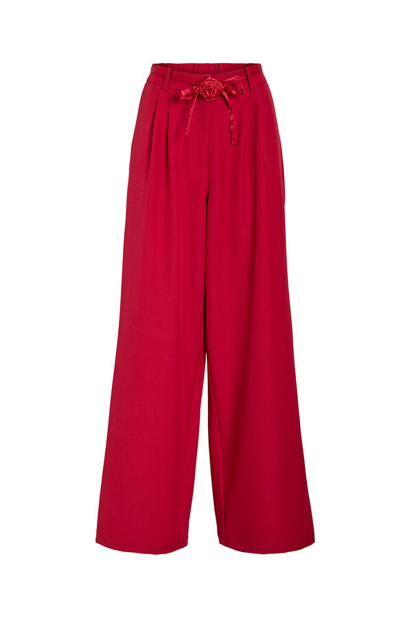 Vila Cal&ccedil;a social de pernas largas com cinto de flores Vermelho