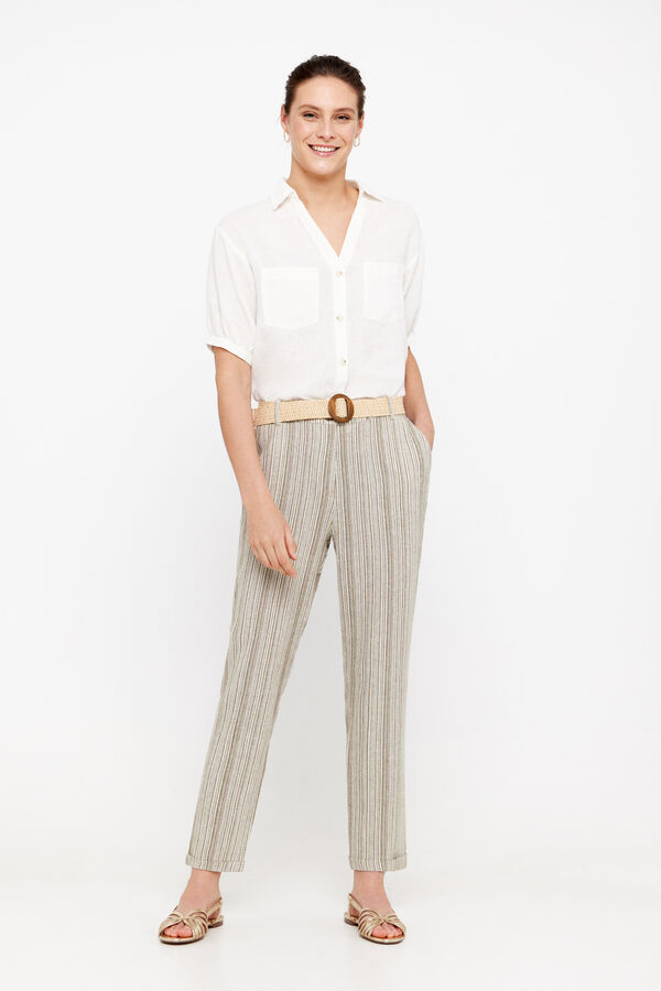 Cortefiel Linen trousers Printed green