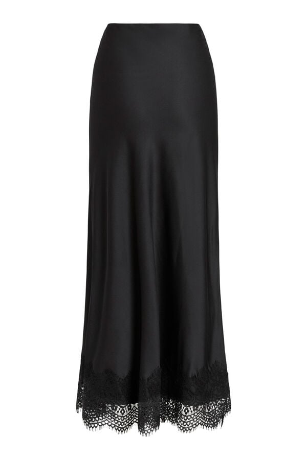 Vila Saia midi acetinada em renda Preto