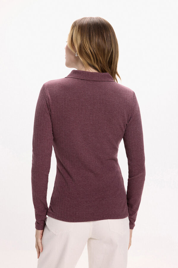 Vila Top de manga larga con cuello polo Morado