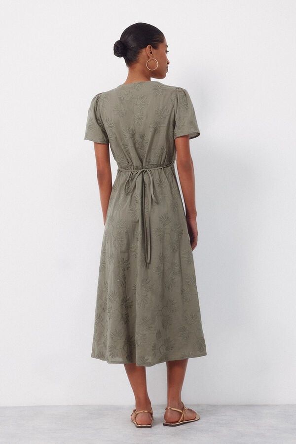 Cortefiel Embroidered dress Kaki
