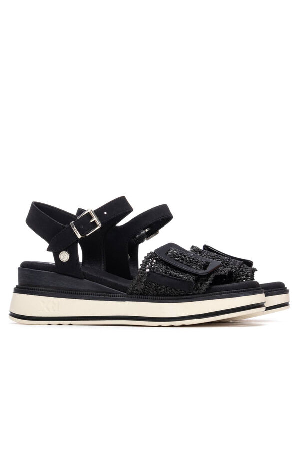 XTI Sand&aacute;lia cunha pala larga e pulseira Preto