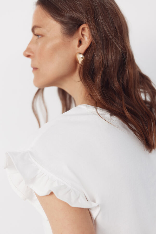 Cortefiel Essential ruffle t-shirt White