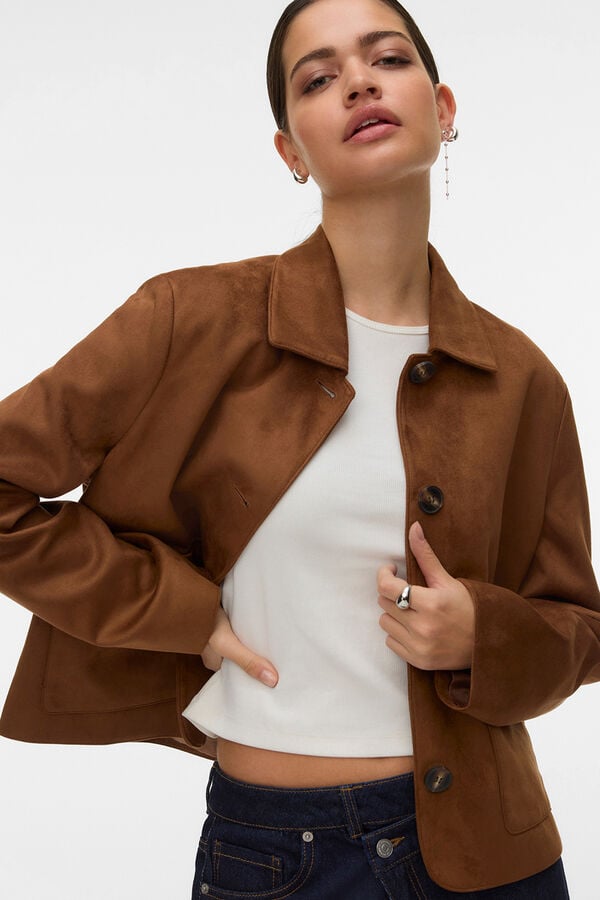 Vero Moda Casaco de efeito camur&ccedil;a Castanho