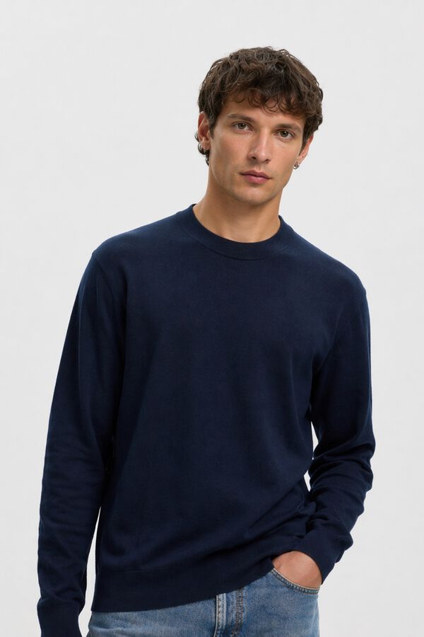 Selected Lightweight 100% organic cotton jumper Blue