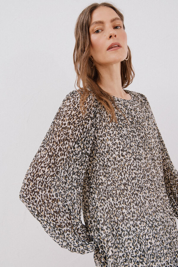 Cortefiel Pleated blouse Printed white
