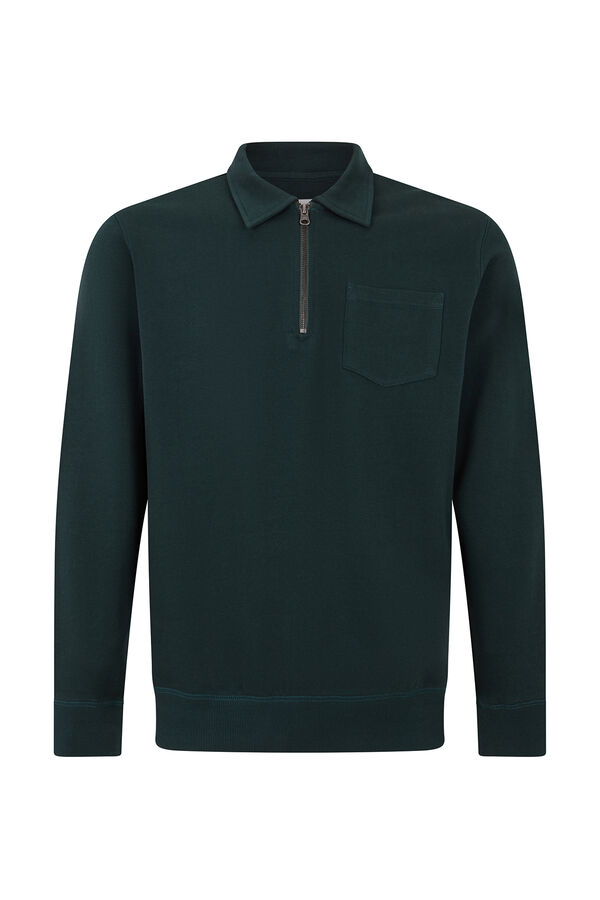 Cortefiel Polo shirt neck sweatshirt  Dark green