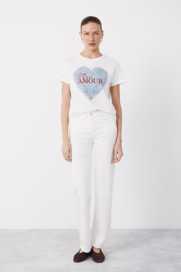 Cortefiel Positional print t-shirt Blue