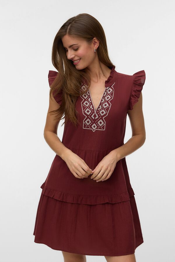 Vero Moda Vestido curto de algod&atilde;o Castanho