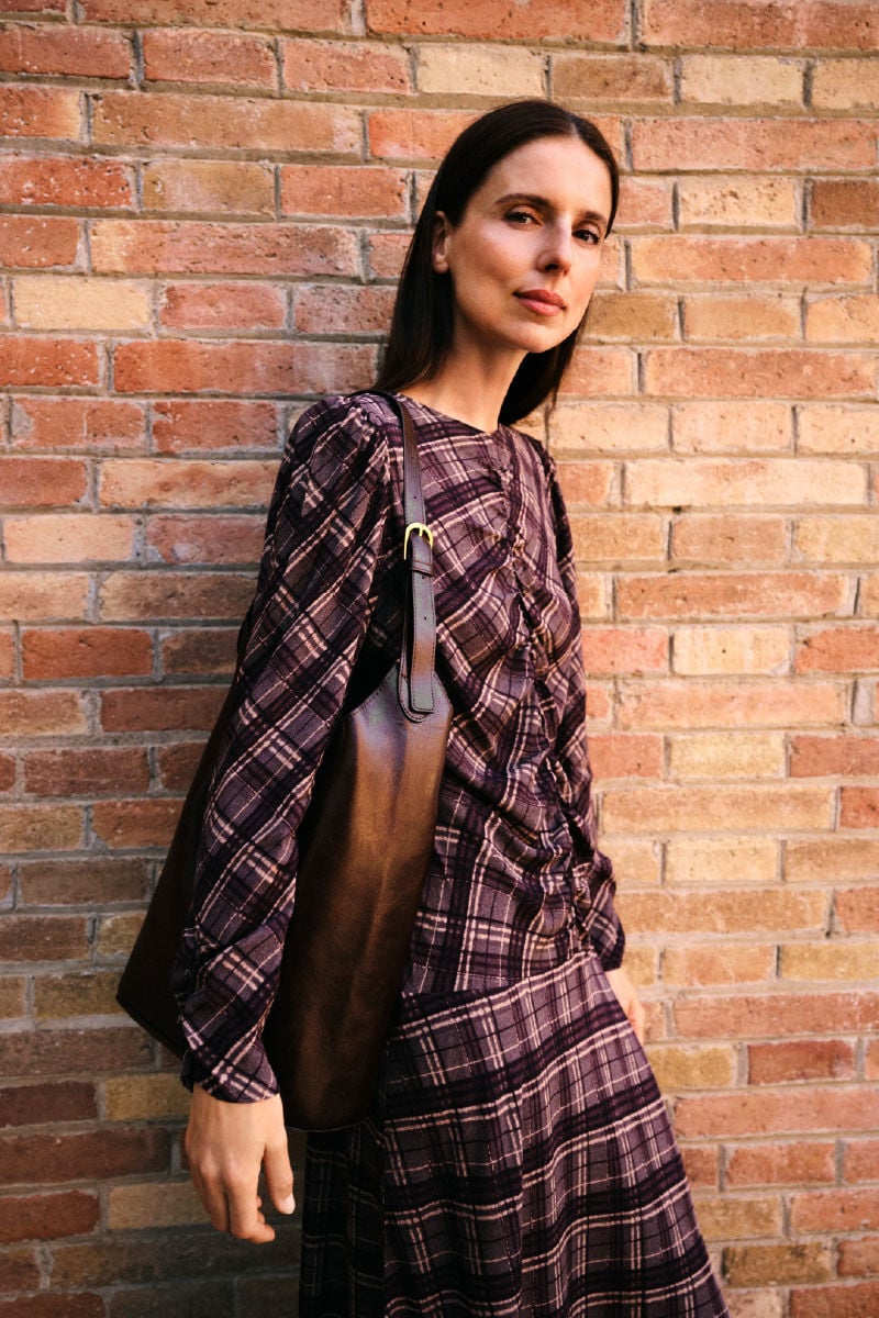 Cortefiel Plaid print ruched dress