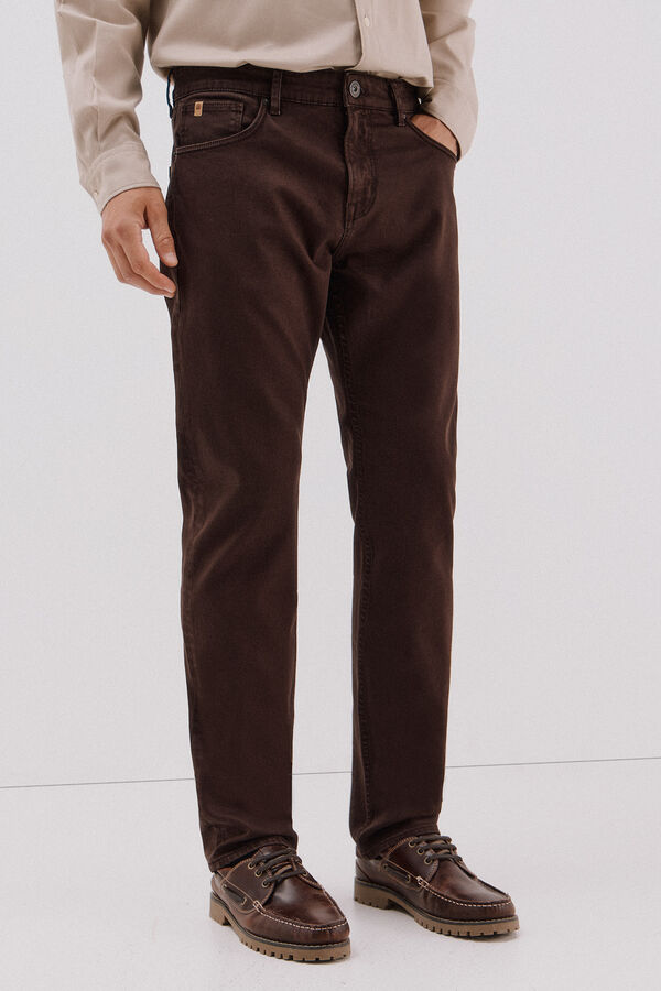 Cortefiel 5-pocket regular fit coloured trousers Dark brown