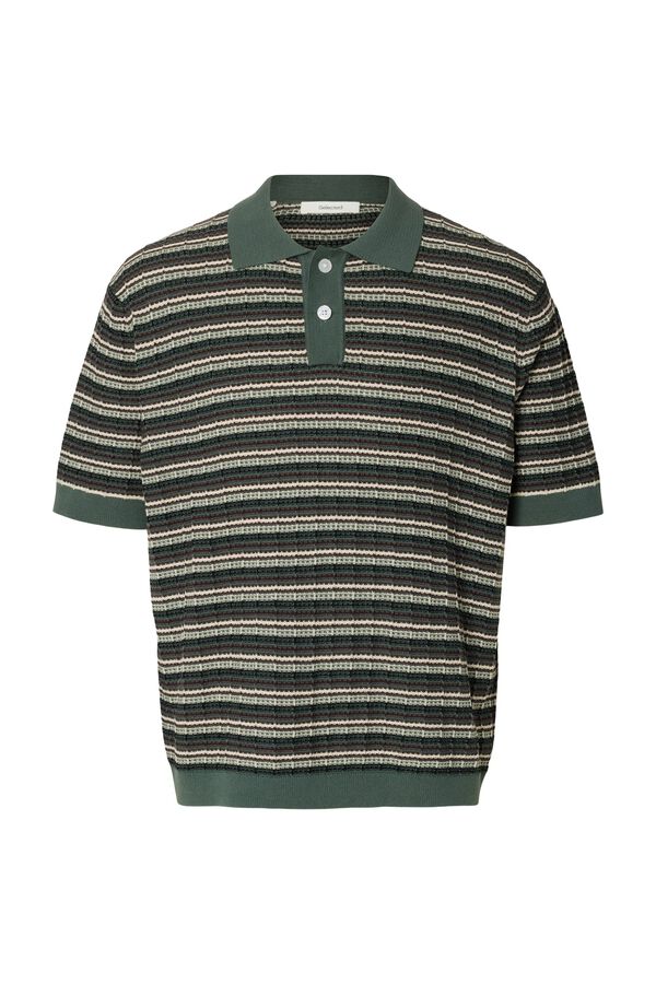 Selected Polo de malha &agrave;s riscas Verde