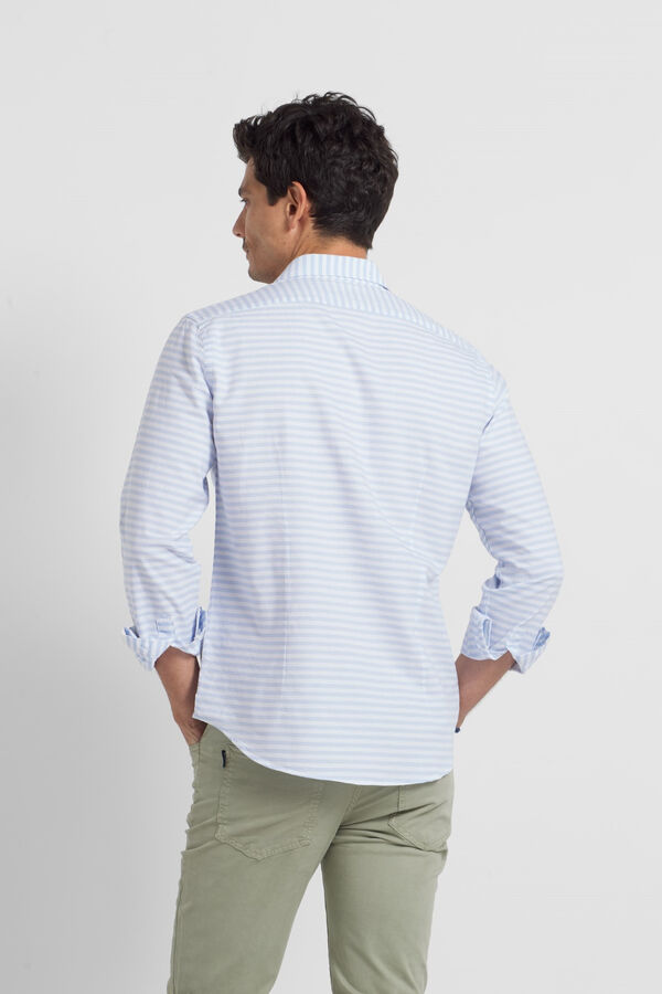 Cortefiel Oxford sports shirt with wide blue horizontal stripe Blue