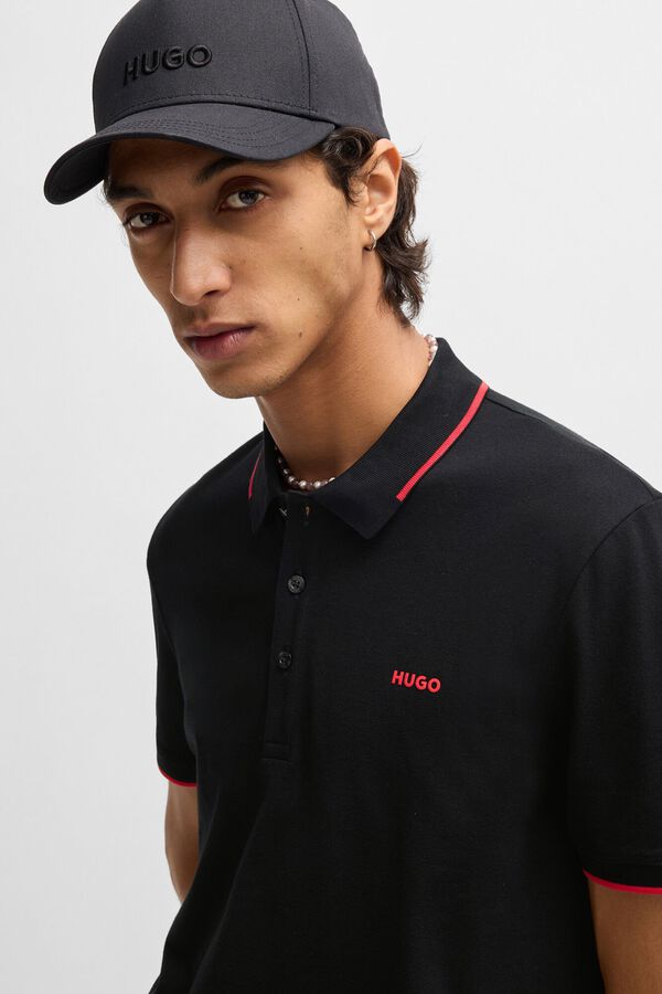 HUGO Polo slim fit de algodón elástico con logo estampado Negro