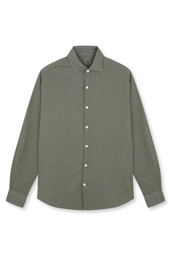 OOTO Camisa manga comprida em algod&atilde;o e linho Verde