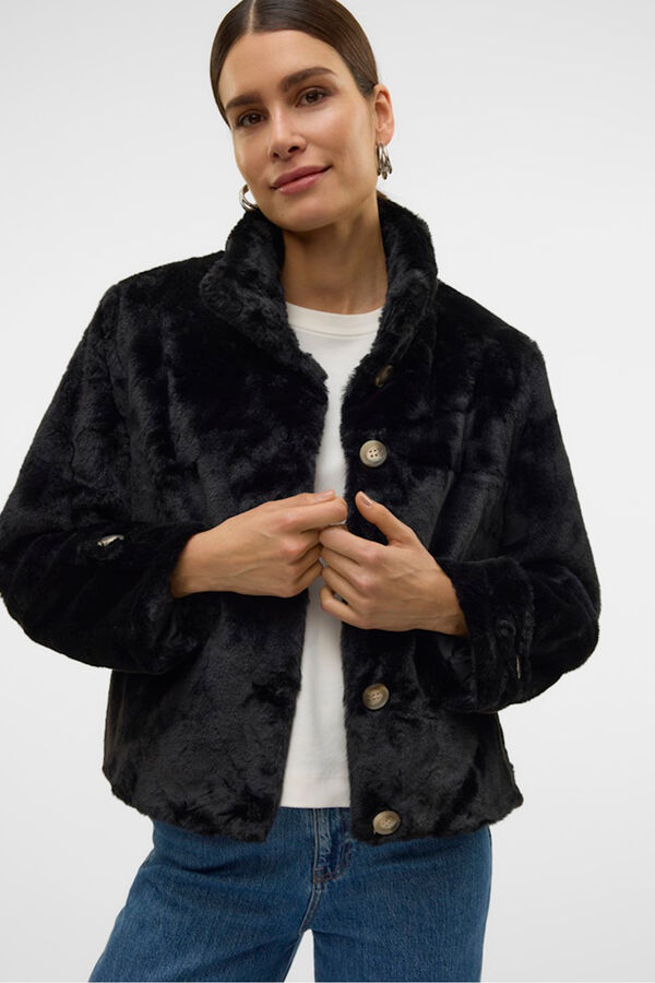 Vero Moda Sobretudo curto com efeito de pelo Preto